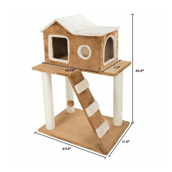 Cat Tower House with Ladder Scratching Post Hiding Bed Cave 34 Inch H with Toy image {2}