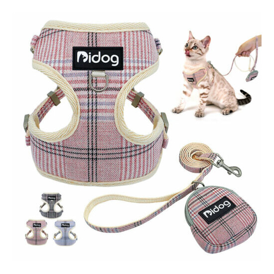 Dog Cat Walking Jacket Harness and Leash Escape Proof Mesh Padded Vest Gray Pink image {1}