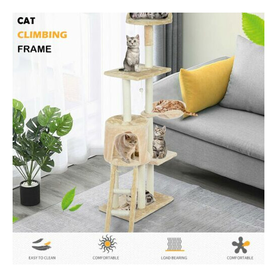 Cat Tree Cat Tower Multi-Level Condo Pet Play House Scratching Sisal Post Beige image {1}