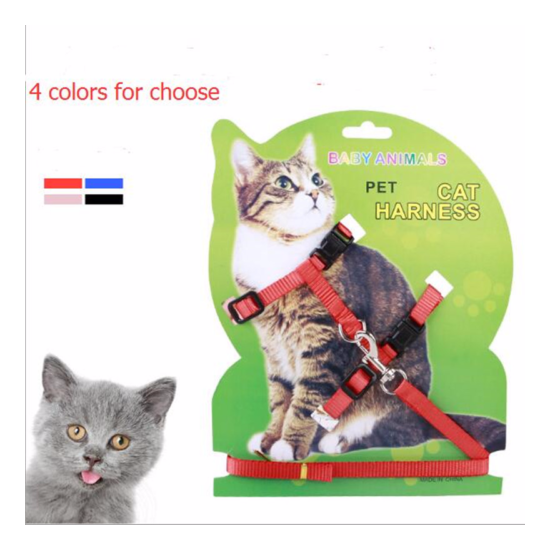 4Color Nylon Pet Cat Harness Leash AdjustableTraction Belt Kitten Halter Collar image {2}