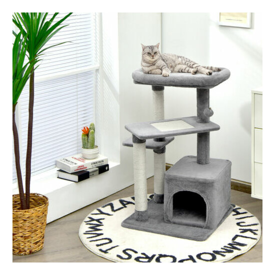 Cat Tree Indoor Activity Cat Tower w/ Perch & Hanging Ball for Play Rest image {3}