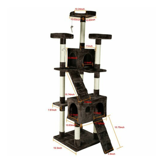 65" Multi-Level Cat Tree 2 Condos and 3 Perches Climber Tower Furniture image {2}