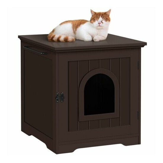 Enclosed Cat Litter Box Enclosure, Decorative Pet Side Table Cat Hidden Washroom image {2}