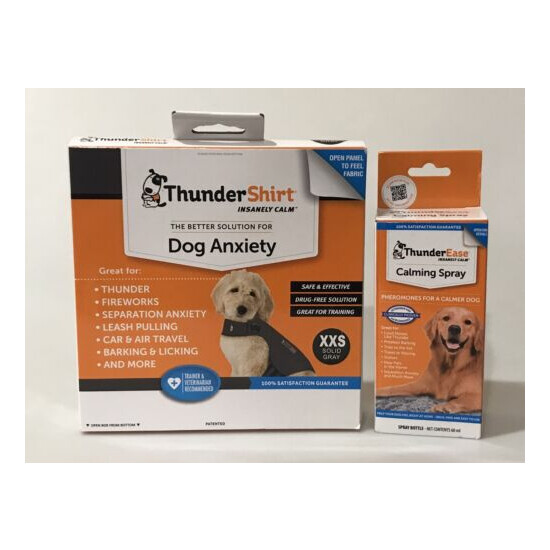 2 Thunder Items ThunderShirt XXSmall GRAY + ThunderEase Calming Spray 2 ITEMS image {1}