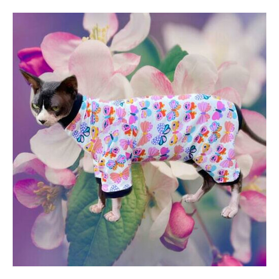 Butterfly Print Cat Romper Catsuit Pyjamas Sphynx Jumper Jumpsuit Devon Rex Coat image {1}