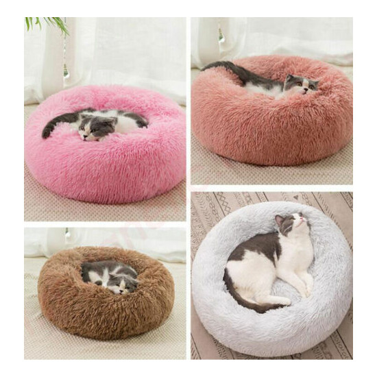 Lots Pet Cat Calming Bed Warm Soft Plush Round Nest Comfy Sleeping Dog Kennel image {1}
