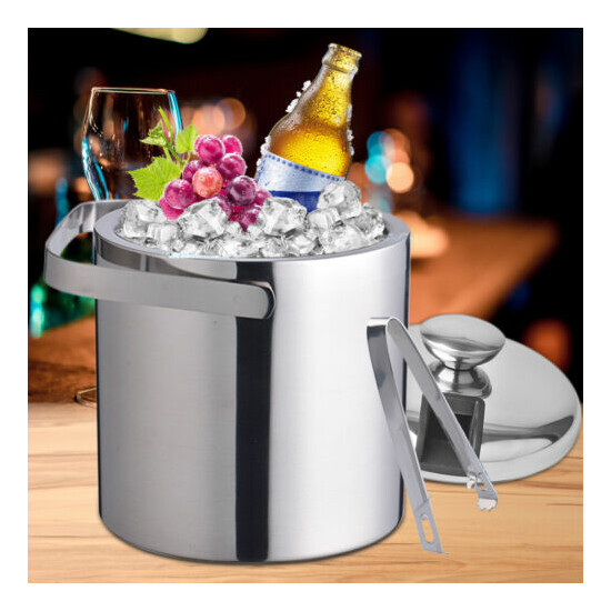 1.3L Stainless Steel Ice Bucket Ice Cube Container Double-walled Insulation  image {2}