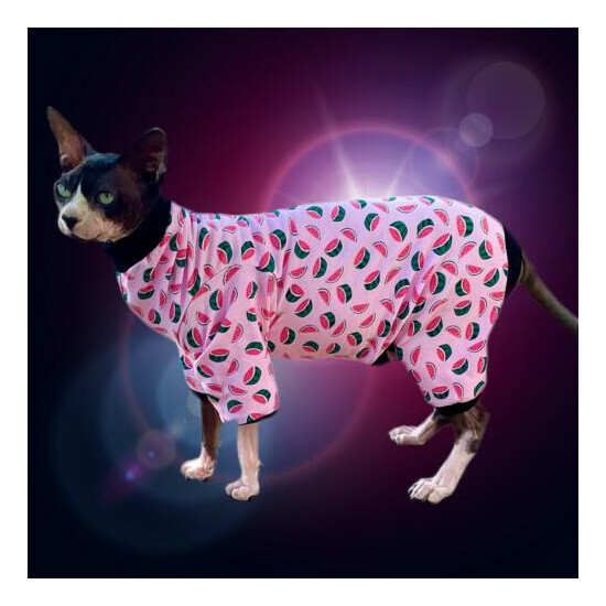 Pink Watermelon Cat Romper Catsuit Pyjamas Sphynx Jumper Jumpsuit Devon Rex Coat image {1}
