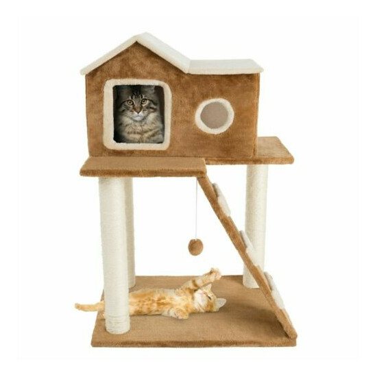 Cat Tower House with Ladder Scratching Post Hiding Bed Cave 34 Inch H with Toy image {1}