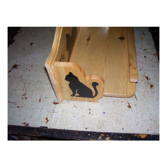 Cat Bed Hanging Wooden with Gallery Rail Handcrafted with cat silhouettes Pine image {4}