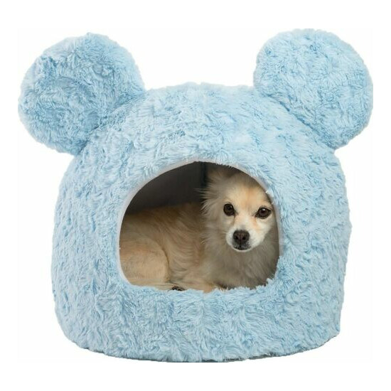 Disney Mickey Mouse Shag Fur Hut Covered Cat & Dog Bed, Blue image {1}