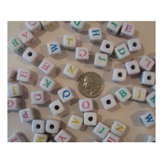 50 ALPHABET ABC BEADS WHITE COLORED LETTERS BIRD PARROT TOY PARTS CRAFTS 1/2" image {1}