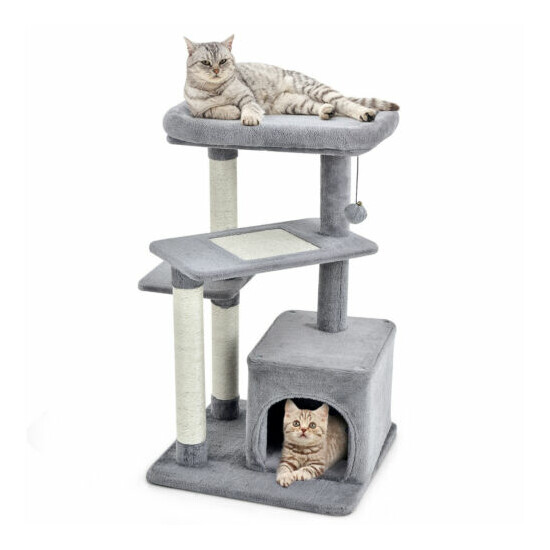 Cat Tree Indoor Activity Cat Tower w/ Perch & Hanging Ball for Play Rest image {1}