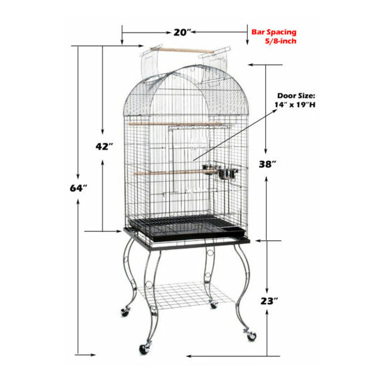 Large Open Dome Top Rolling Stand Parrot Bird Cage Sun Parakeet Conure Quaker image {2}