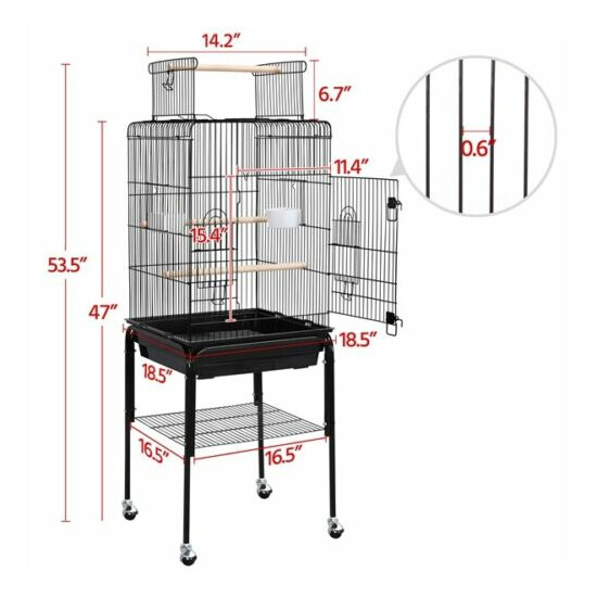 53.5" Play Open Top Parakeet Bird Cage for Parrot with Detachable Rolling Stand  image {4}