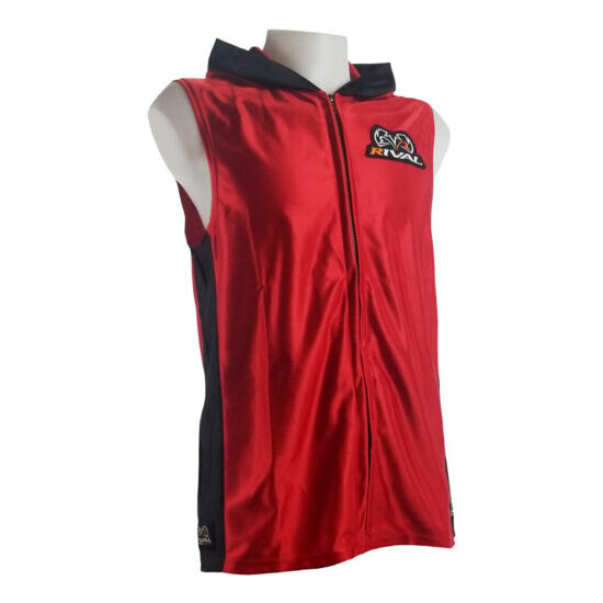 Rival Boxing Dazzle Traditional Sleeveless Ring Jacket with Hood - Red/Black image {1}