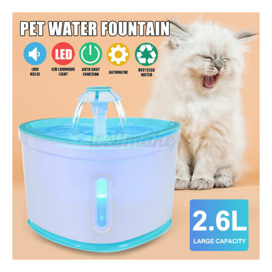 2.6L Electric Cat Dog Automatic Water Fountain Dispenser Pet Drinking +LED  image {1}