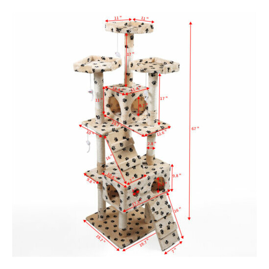 67'' Cat Tree Towers w/Scratching Posts Condos Pet Activity Furniture Play House image {4}