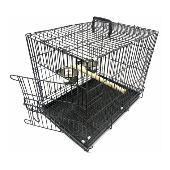 Collapsible Parrot Amazon Bird Travel Carrier Cage Stand Wood Perch Food Bowls image {1}