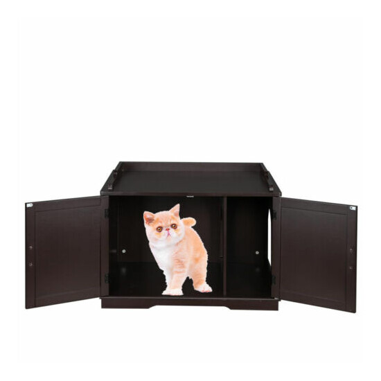 Cat Litter Box Enclosure Furniture Large Box House with Bench Cat Furniture image {4}