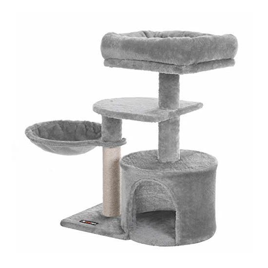 FEANDREA Cat Tree, Small Cat Tower, Condo, Scratching Post, Light Gray UPCT59W image {1}