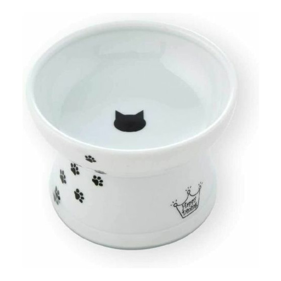 Necoichi Cat Porcelain Food Bowl Dish with Leg Cat Black Regular Size image {1}