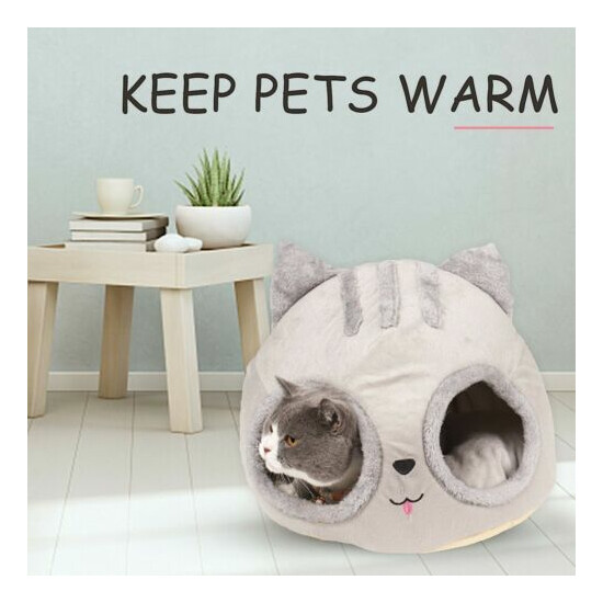 Removable Cat Bed Warm Cave Winter Kitten Cushion Mat Head Shaped House For Pet image {1}