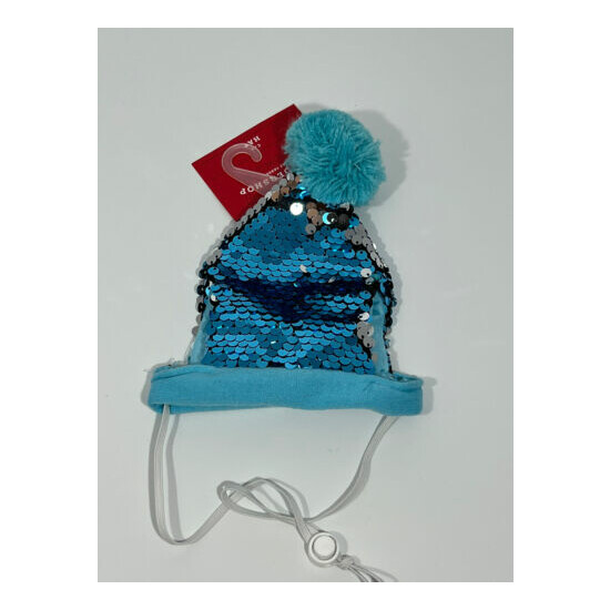 Wondershop Pom Pom Flip Sequin Holiday Cat Hat - Blue New image {1}