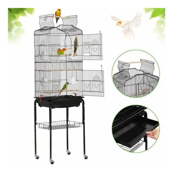 Open Top Bird Cage for Small Birds Parakeets Budgies Canaries w/ Rolling Stand image {1}