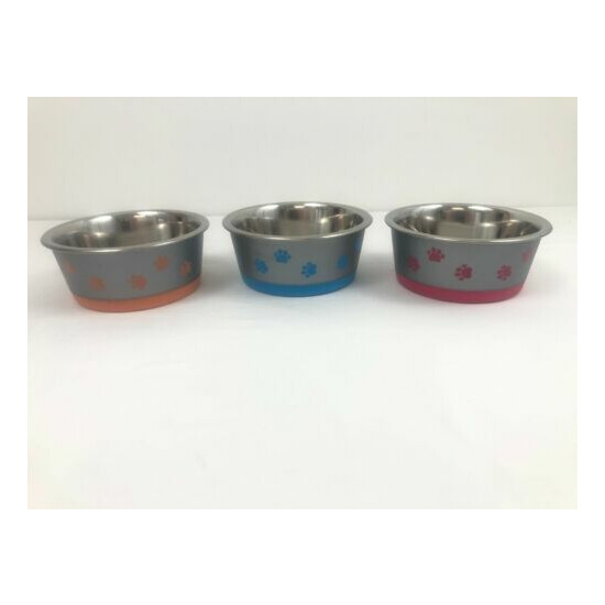 Vibrant Life Pawprints Stainless Steel, Non-Slip Dog/Cat Pet Bowl Small 12 oz. image {1}