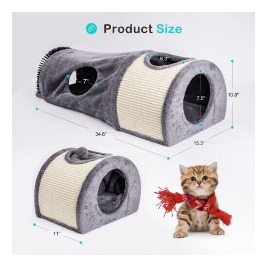 Cat Tunnel Bed Cat House Sisal Scratching Bed with Self Groomer Massager Plush image {3}