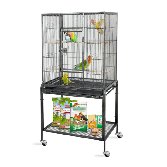 53" Rolling Bird Cage Large Wrought Iron Cage Medium Pet House Removable Tray image {1}