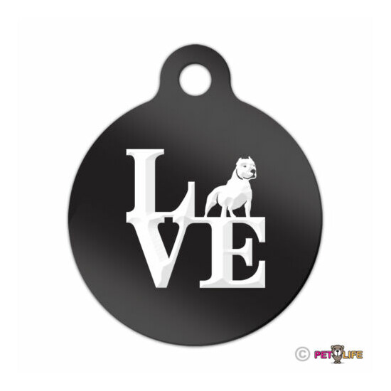 Love Pit Bull Engraved Keychain Round Tag w/tab park alert v2 Many Colors image {1}