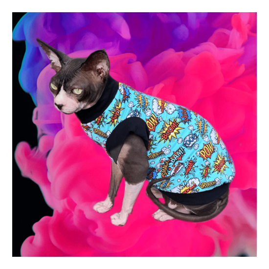 Sphynx Cat Shirt Teal Explosive Print - Clothes Clothing Cotton Coat Vest Jumper image {1}