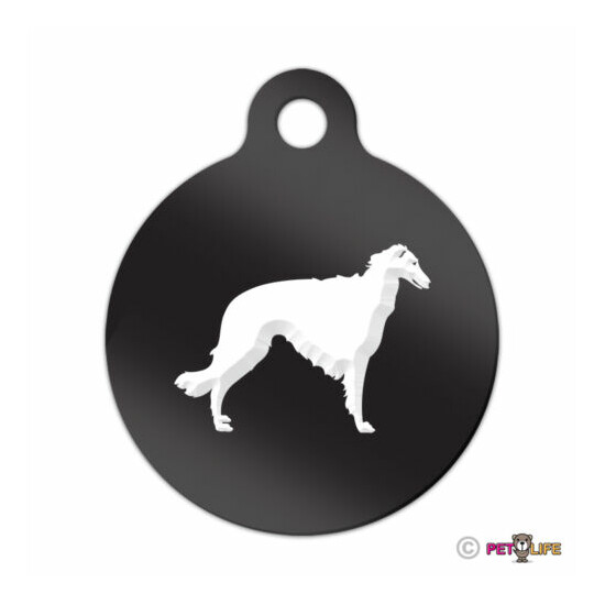 Borzoi Engraved Keychain Round Tag w/tab russian wolfhound Many Colors image {1}