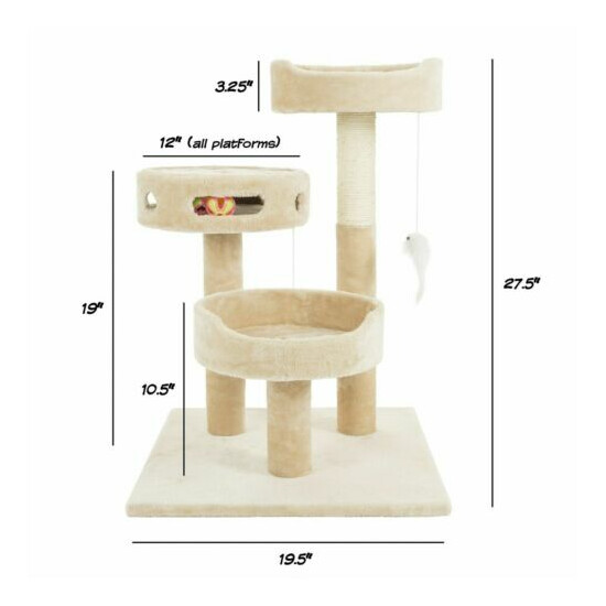 Cat Tree 3 Tier Play Center with Toys 27 Inch H Sleeping Platform Beds image {2}