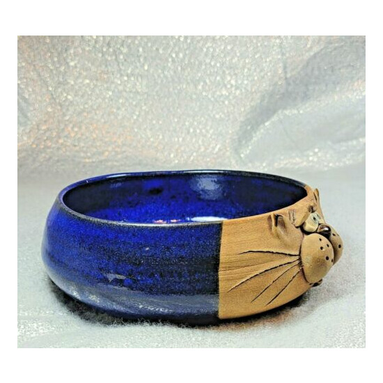 Vtg Mellow Mud Cat Blue Bowl Studio Pottery 1996 Susan Tate 3D USA Paw Print image {2}