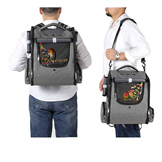 Bird Carrier Backpack Travel Parrot Bag Cage with Perch Stand for Parakeets Vet image {1}