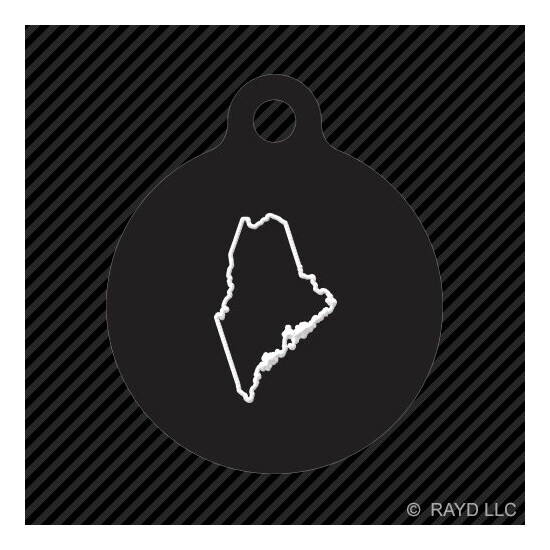 Maine Outline Keychain Round with Tab dog engraved many colors ME image {1}