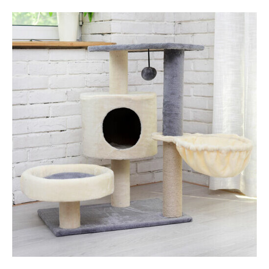 Cat Condo Tree Tower with Scratching Post, Grey image {1}