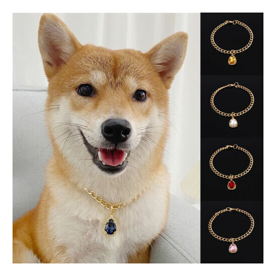 Pet Collars Cat Dog Necklace Metal Chain Crystal Pendant Neck Ring Pet Supplies image {3}
