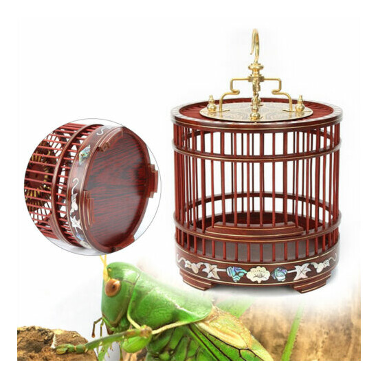 Retro Insect Grasshopper Bird Cage Traditional Sandalwood Craft Elegant Decor US image {1}