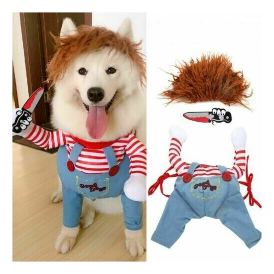 Scary Dog Costumes Funny Pet Clothes Halloween Cosplay Deadly Doll Clothing Set image {4}