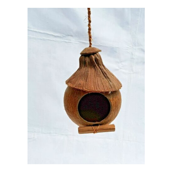 Hand Made Natural Coconut Shell Birds Nest House Cage Feeder From Sri Lanka image {4}