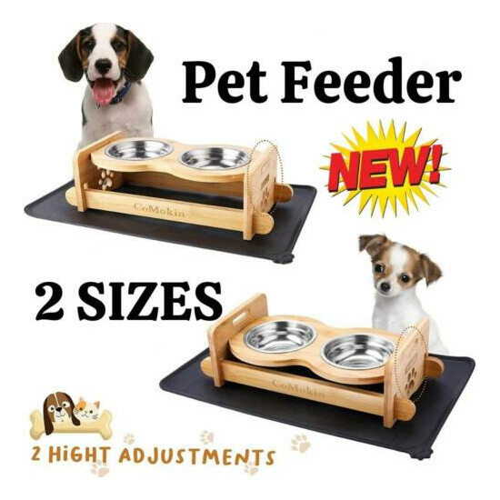 Pet Feeder Adjustable Elevated Dog Bowls Stand Bamboo Dog Feeding Station 2022^^ image {1}