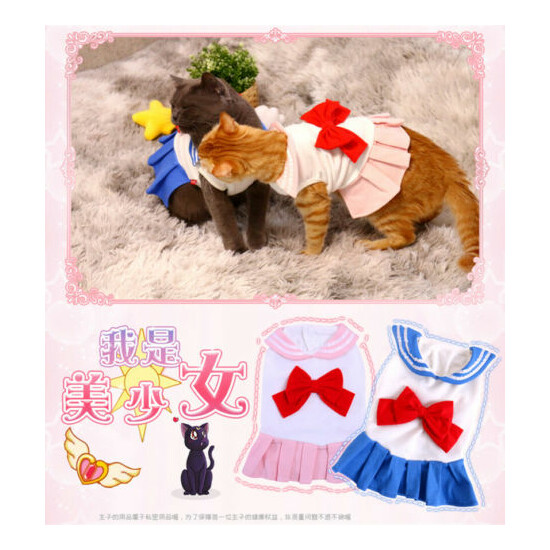 Sailor Moon Pet Animals Cat Dog Clothes Bow Cute Dress Pink Costume Full Set image {4}