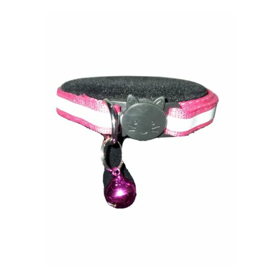 ADJUSTABLE KITTEN CAT REFLECTIVE BREAKAWAY PET SAFETY COLLAR WITH BELL Pink image {4}