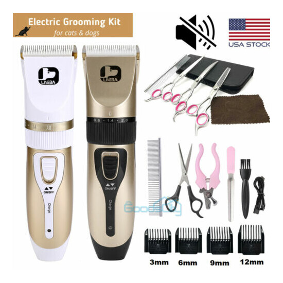 Pet Dog Cat Grooming Scissors Fur Clippers Comb Kit Professional Rechargeable image {1}