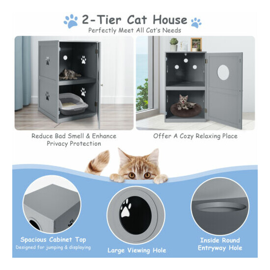 2-tier Litter Box Enclosure Furniture Hidden Cat House W/ Anti-toppling Device image {6}