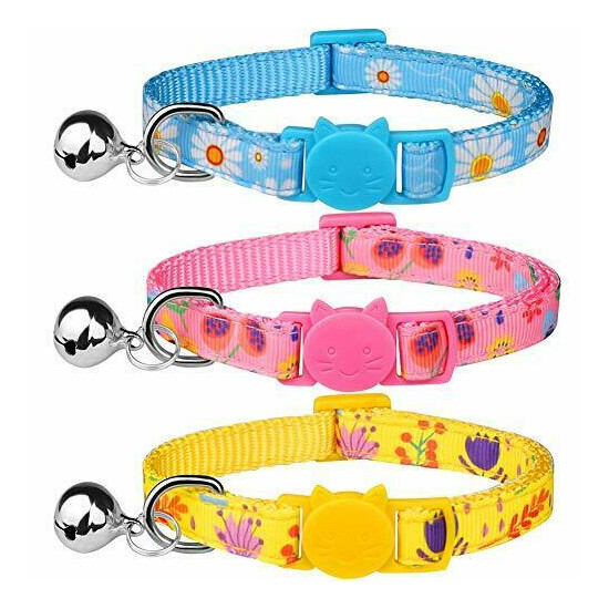  3PCS Breakaway Cat Collars with Bell Abstract Floral Pattern Kitten Collars  image {2}